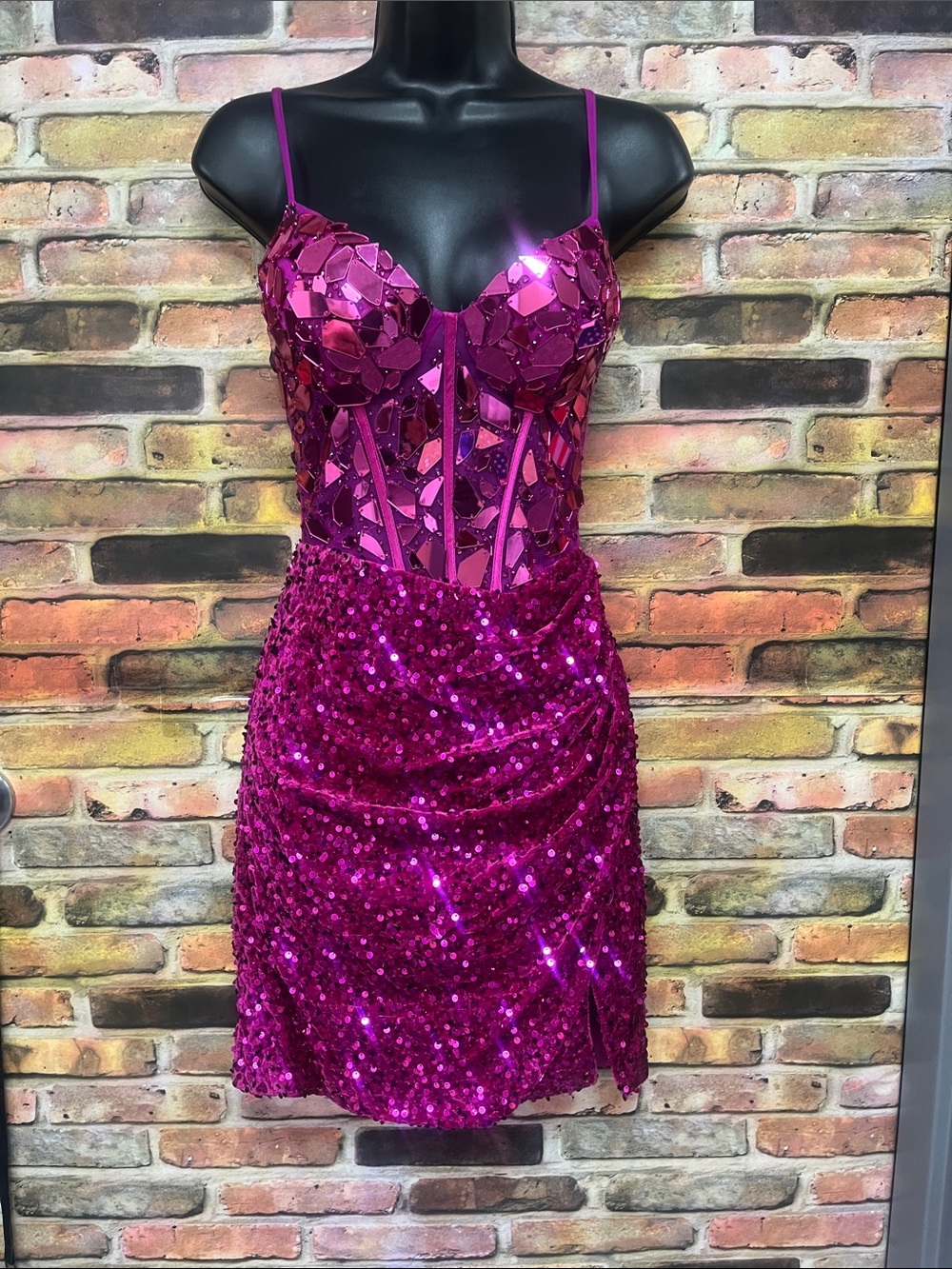 Sparkling Magenta Sequin Corset Mini Dress